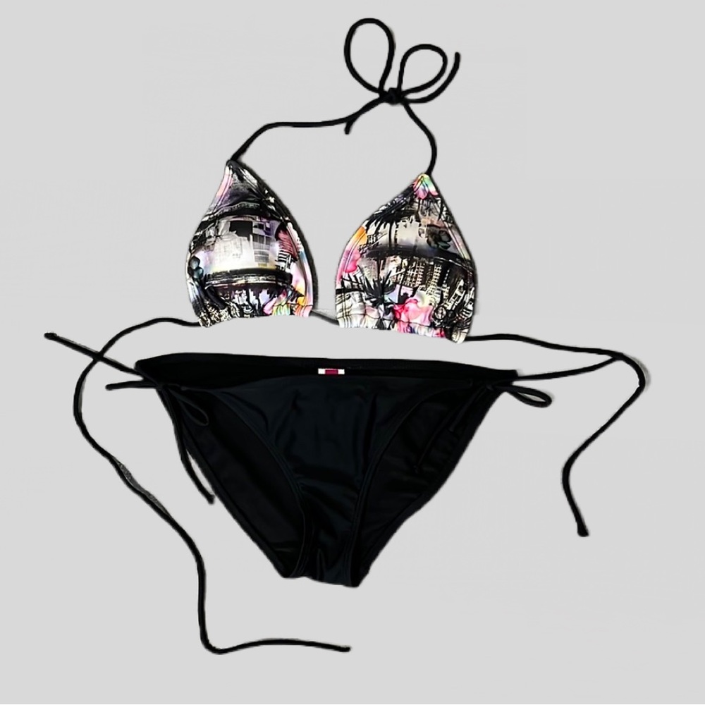 Like New Op Black & Cityscape Print Bikini Women’s Sz Sm Bottoms Sz Med Top